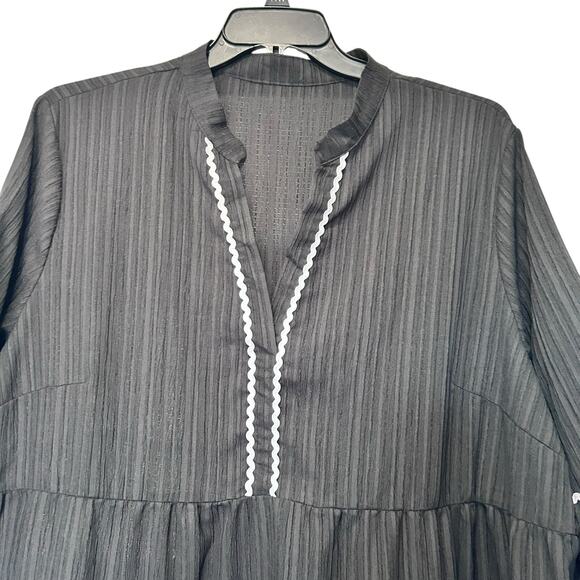 Dress Midi Maxi Black Tiered Boho Peasant Ric-Rac Trim 4XL Bell Sleeves SHEIN - Picture 2 of 8